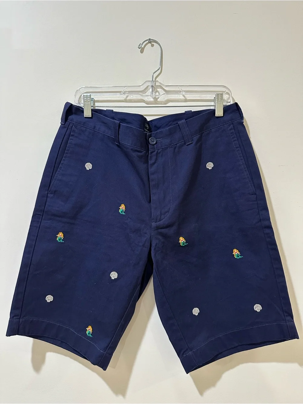 J.Crew Rivington Mermaid Embroidered Chino Shorts Navy 33 NWOT